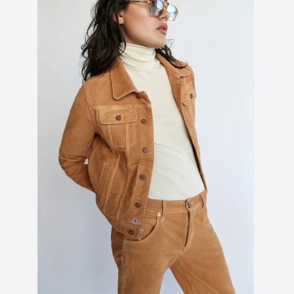 AG Adriano Goldschmied Flacky The Trucker Corduroy Jacket Mud Mustard NWT XS - Picture 3 of 16